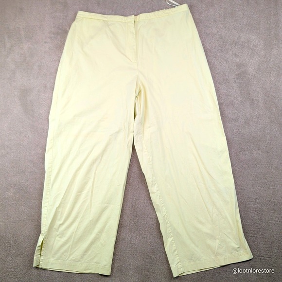 Eileen Fisher Large Cotton Blend Yellow Cropped Pants Relaxed Italian Yarn — photo 2
